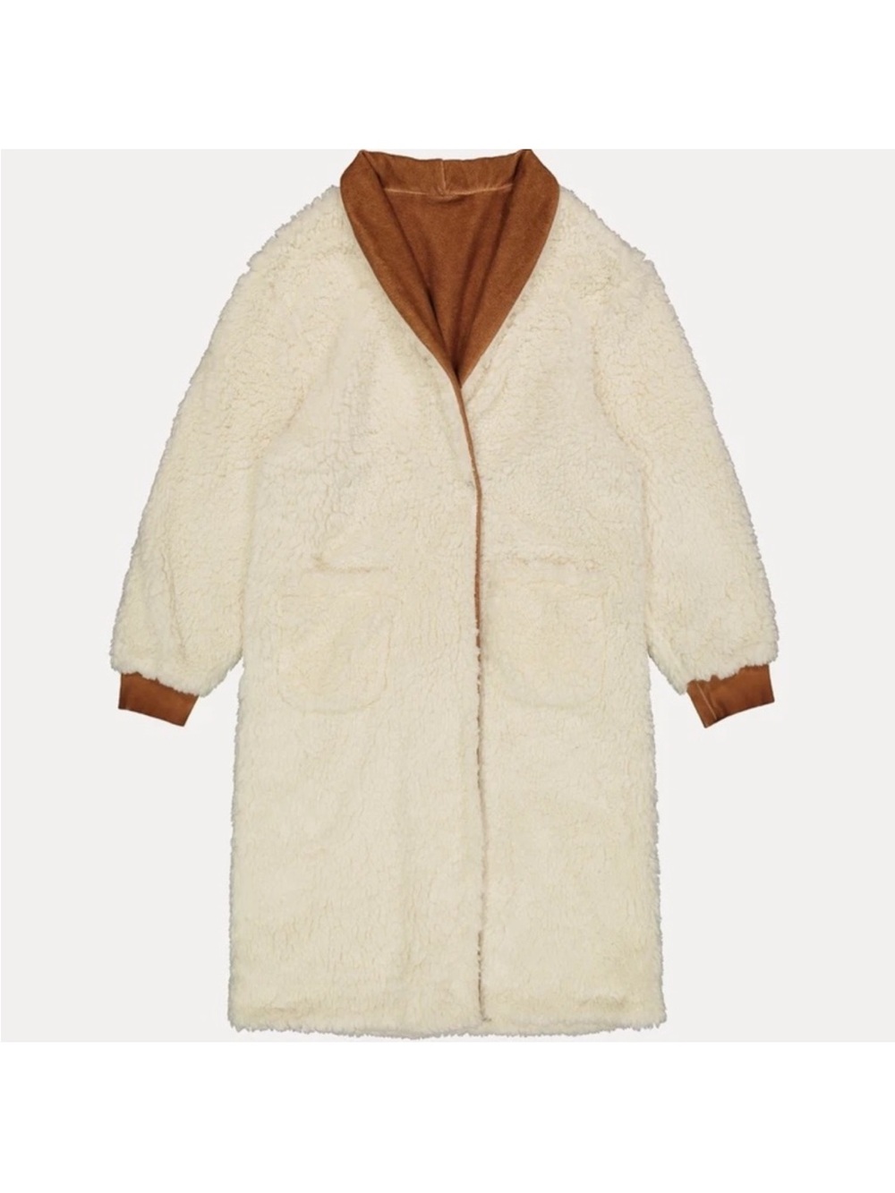 Something Navy Reversible Teddy Coat in Camel - Picture 4 of 12